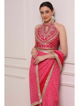 Biba - Women Pink Chanderi Silk Saree with Stitched Blouse