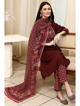 Biba - Women Purple Viscose Rayon Kurta with Pants and Dupatta