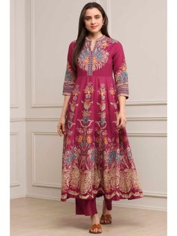 Biba - Women Purple Cotton Anarkali Kurta with Pant
