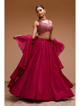 Biba - Women Magenta Polyester Blouse with Lehenga and Dupatta