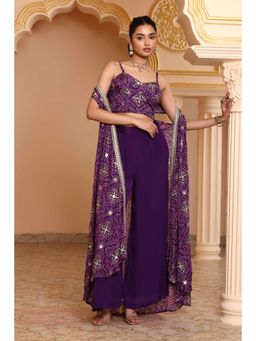 Biba - Women Purple Viscose Blouse with Shrug and Sharara