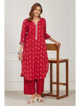 Biba - Women Red Cotton Kurta with Pant