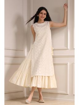 Biba - Women Off White Cotton Kurta with Inner