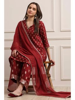 Biba - Women Maroon Viscose Kurta with Pant and Dupatta