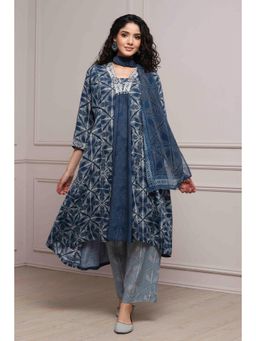 Biba - Women Teal Rayon Kurta and Pant with Stole