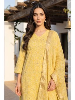 W - Yellow Polyester Dupatta