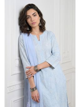 W - Blue Polyester Dupatta