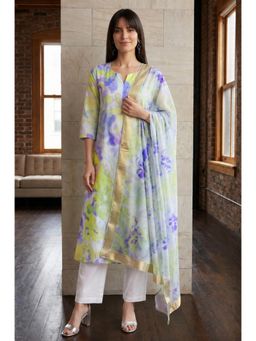 W - Off White Pure Cotton Kurta with Pant and Dupatta