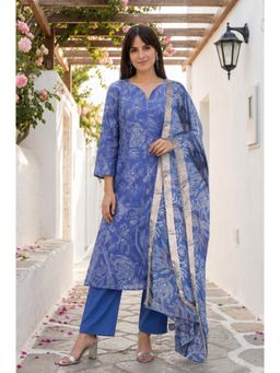 W - Blue Cotton Kurta with Pant and Dupatta