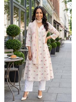 W - Off White Pure Cotton Kurta with Pant and Dupatta