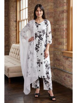 W - Black Pure Cotton Kurta with Pant and Dupatta