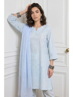 W - Blue Viscose Kurta with Pant and Dupatta