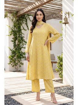 W - Mustard Rayon Kurta with Pant and Dupatta