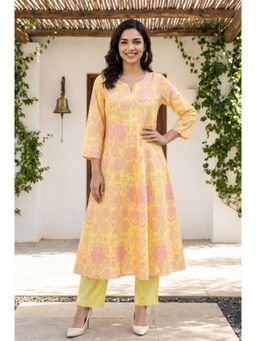 W - Yellow Cotton Linen Kurta