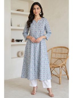 W - Blue Linen Blend Kurta
