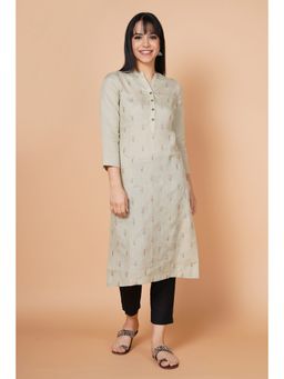 Barara Ethnic - Pistachio Floral Embroidered Linen Kurta
