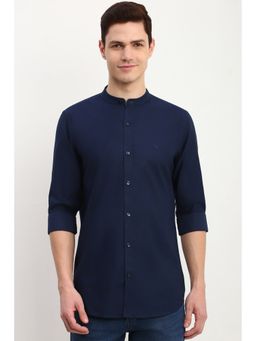 Allen Solly - Men Navy Blue Slim Fit Self Design Full Sleeves Casual Shirt
