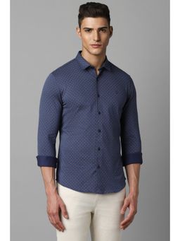 Louis Philippe - Men Navy Blue Regular Print Full Sleeves Casual Shirt