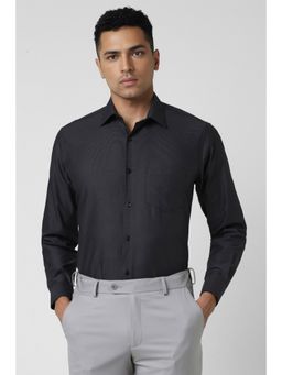 Van Heusen - Men Black Regular Fit Self Design Full Sleeves Formal Shirt
