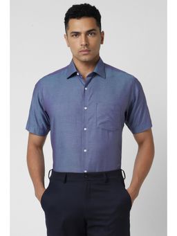 Van Heusen - Men Navy Blue Regular Fit Textured Half Sleeves Formal Shirt