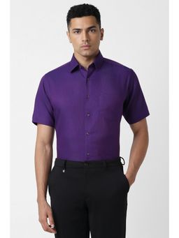Van Heusen - Men Purple Regular Fit Textured Half Sleeves Formal Shirt