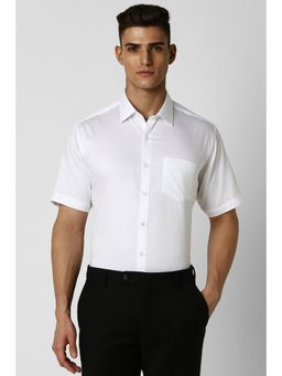 Van Heusen - Men White Regular Fit Self Design Half Sleeves Formal Shirt