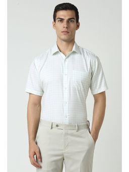 Van Heusen - Men White Regular Fit Checks Half Sleeves Formal Shirt