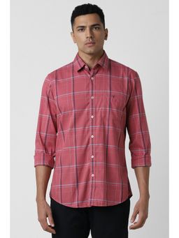 Van Heusen - Men Dark Pink Slim Checks Full Sleeves Casual Shirt
