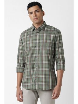 Van Heusen - Men Olive Slim Fit Checks Full Sleeves Casual Shirt