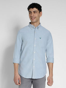 American Eagle - Men Blue Slim Fit Solid Oxford Button-Up Shirt