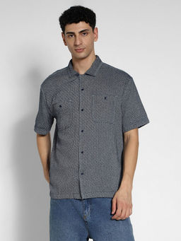 American Eagle - Men Navy Blue Printed Button-Up Shirt