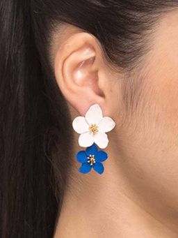 Pipa Bella by Nykaa Fashion - Blue And White Lovely Lily Floral Drop Earrings