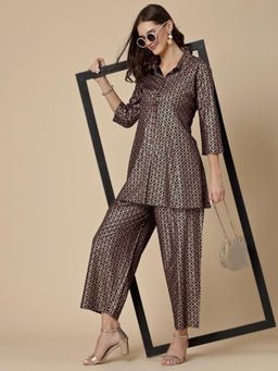 Rama's - Women Navy Blue Color Printed Kurta Palazzo (Set of 2)