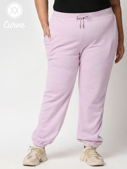 Twenty Dresses by Nykaa Fashion - Curve Lavender Solid Ankle Basics Jogger Pants