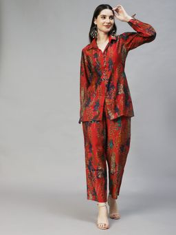 FASHOR - Floral Printed Co-Ord Set-Red (Set of 2)