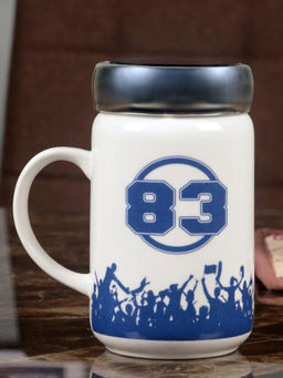 At Home by Nilkamal - Believe Printed 500 ml Ceramic Mug with Lid (White)