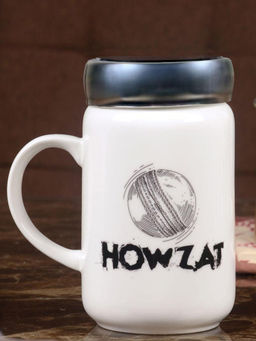At Home by Nilkamal - Howzat Printed 500 ml Ceramic Mug with Lid (White)