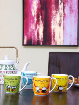 At Home by Nilkamal - Happiness Oxford Large 330 ml Mug Set of 4 Multicolor