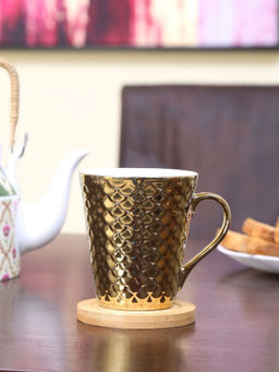 At Home by Nilkamal - Ebony Ripple 320 ml Milk Mug Set of 2 (Gold)