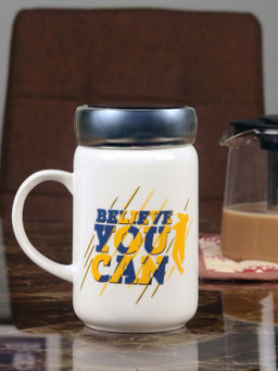 At Home by Nilkamal - Believe You Can Printed 500 ml Ceramic Mug with Lid (White)