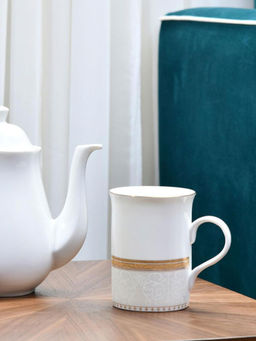 At Home by Nilkamal - Ebony Zink E662 320 ml Milk Mug Set of 2 (White)