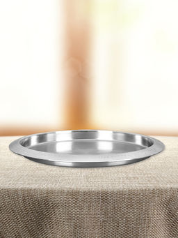 At Home by Nilkamal - Bar Tray Round Stainless Steel Hammered 36 Cm (Silver)