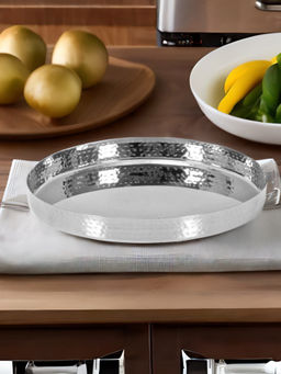 At Home by Nilkamal - Hammered Straight Thali (Silver)