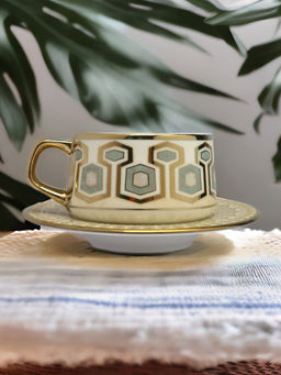 At Home by Nilkamal - Ebony Zuri E621 200 ml Cup & Saucer Set of 6 (Multicolor)