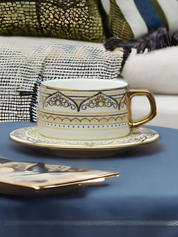 At Home by Nilkamal - Ebony Zuri E620 200 ml Cup & Saucer Set of 6 (Multicolor)