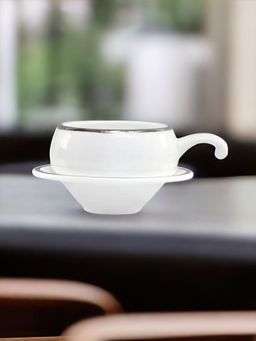 At Home by Nilkamal - Ebony Rnggld Lilput Pl350 180 ml Cup & Saucer Set of 6 (White)