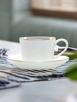 At Home by Nilkamal - Ebony Imp Swan 1403 200 ml Cup & Saucer Set of 6 (White)