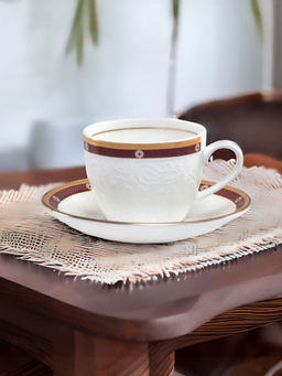 At Home by Nilkamal - Ebony Imp Swan 1203 200 ml Cup & Saucer Set of 6 (White)