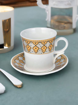 At Home by Nilkamal - Goldy 160 ml Cup & Saucer Set of 6 White