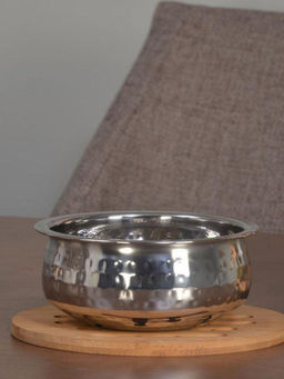 At Home by Nilkamal - Hammered Serving Handi (Silver)